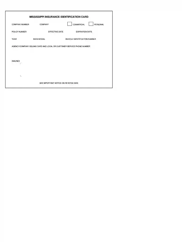 MISSISSIPPI INSURANCE IDENTIFICATION CARD Preview on Page 1
