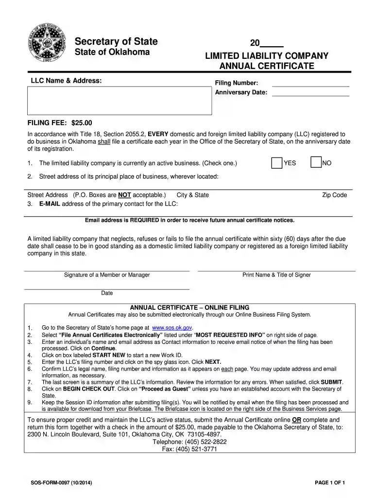 oklahoma secretary of state forms Preview on Page 1
