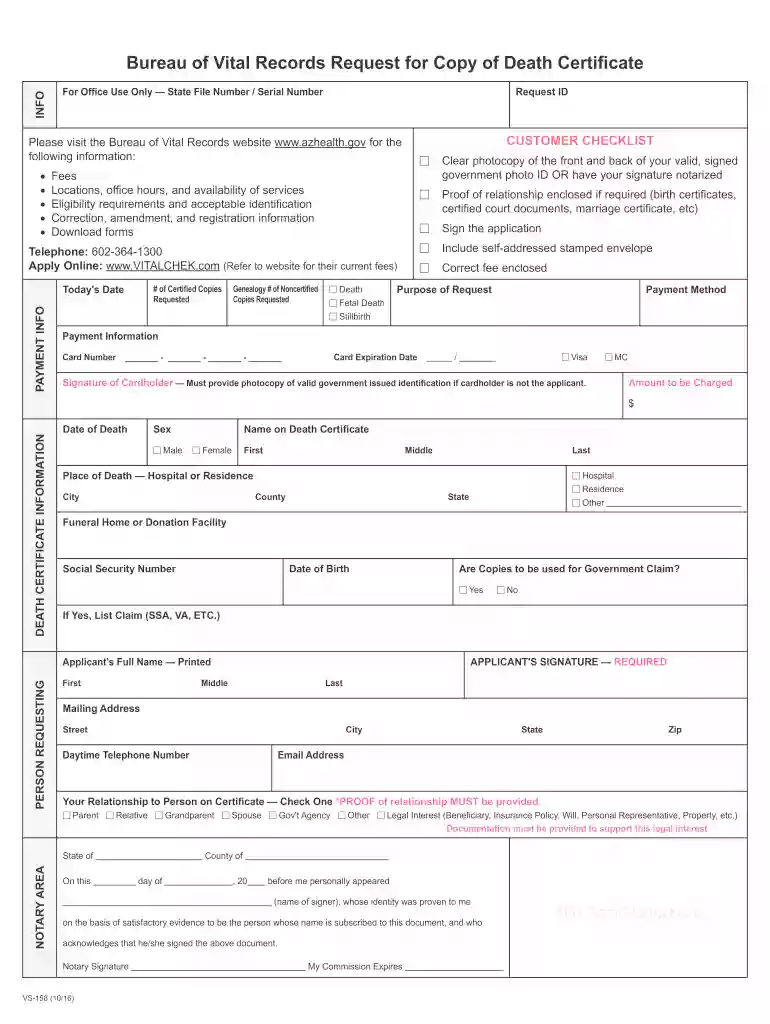 arizona death certificate form Preview on Page 1