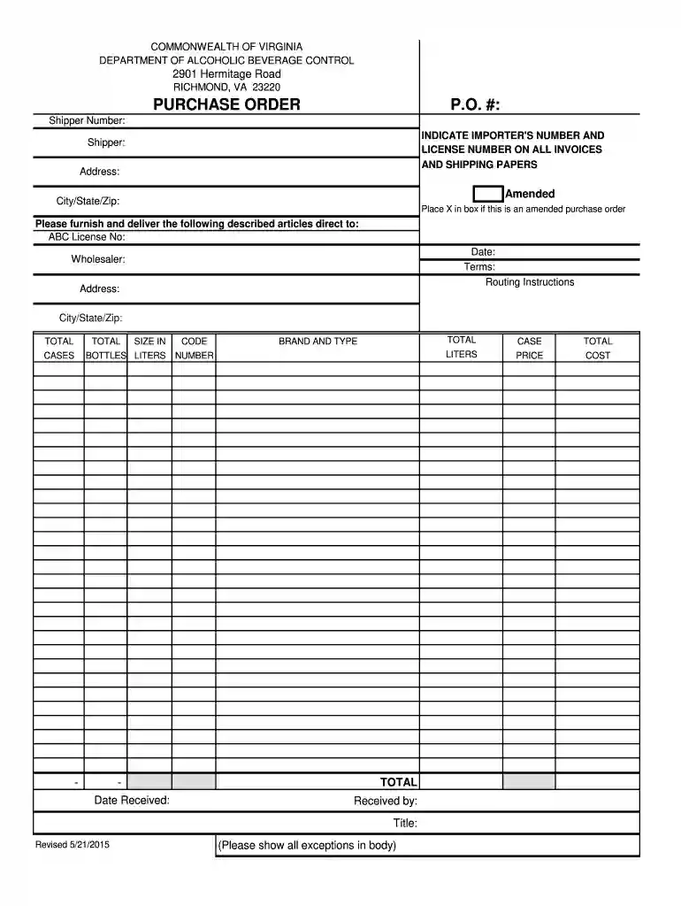 purchase oder va form Preview on Page 1