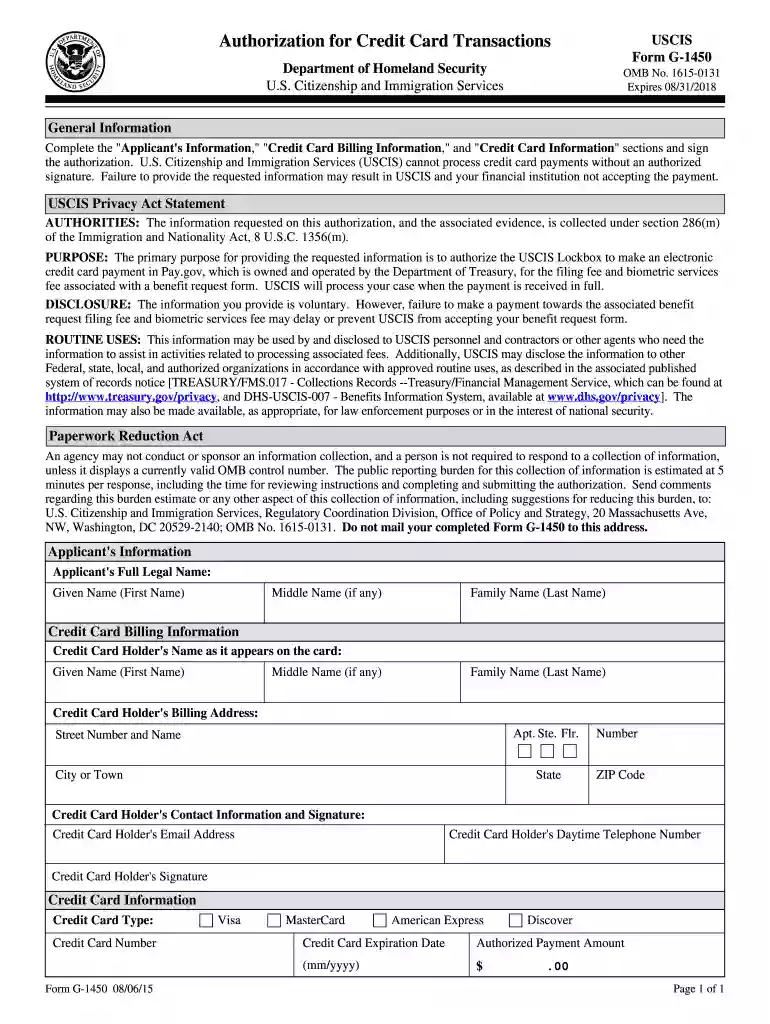 Authorization for Credit Card Transactions - uscis Preview on Page 1