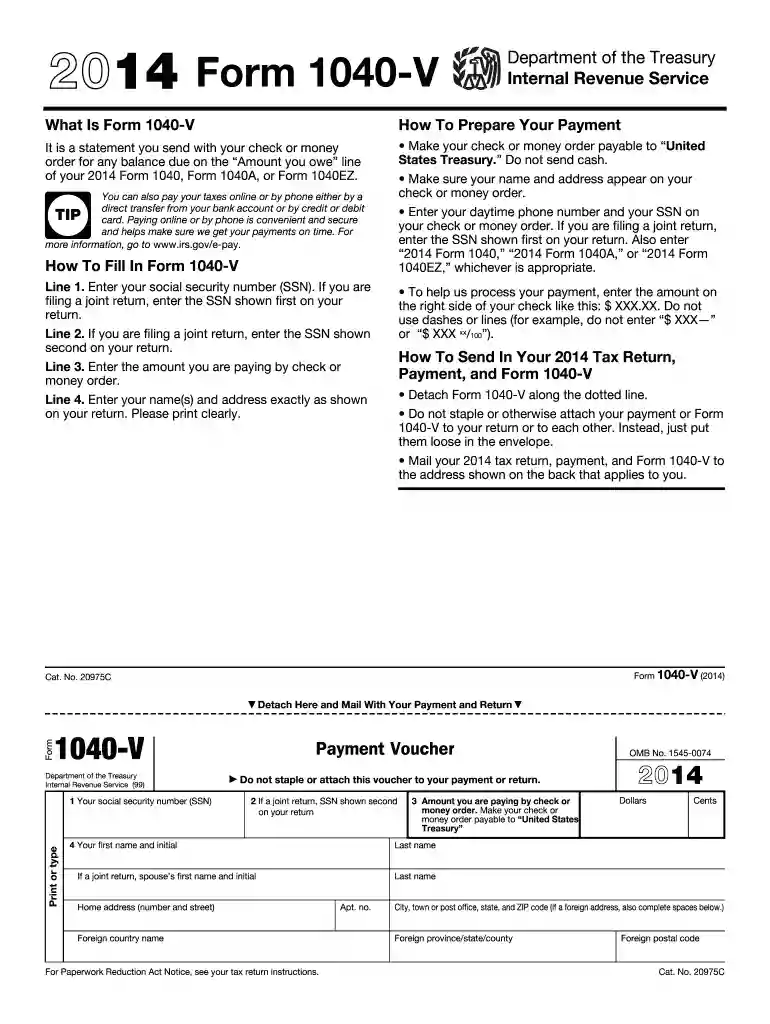 2014 Form 1040-V - irs Preview on Page 1