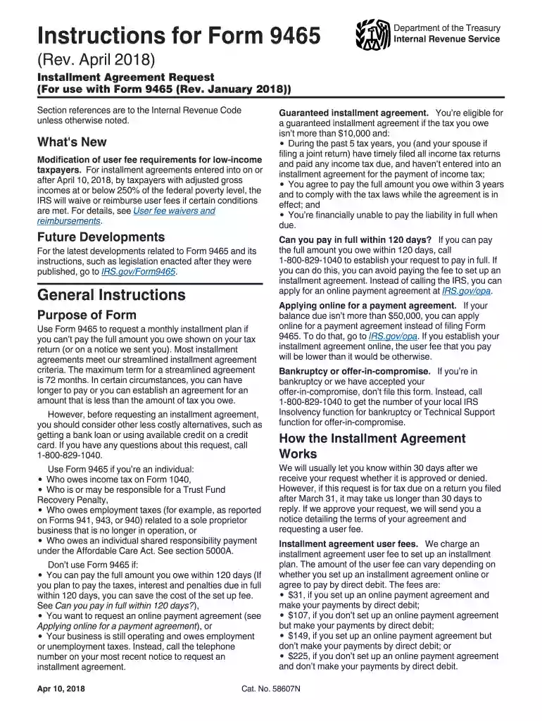 form 9465 instructions Preview on Page 1