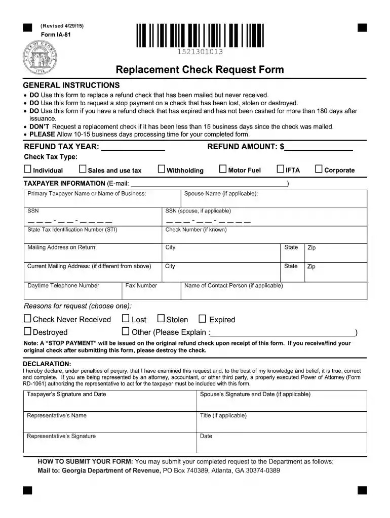 georgia replacement check form Preview on Page 1