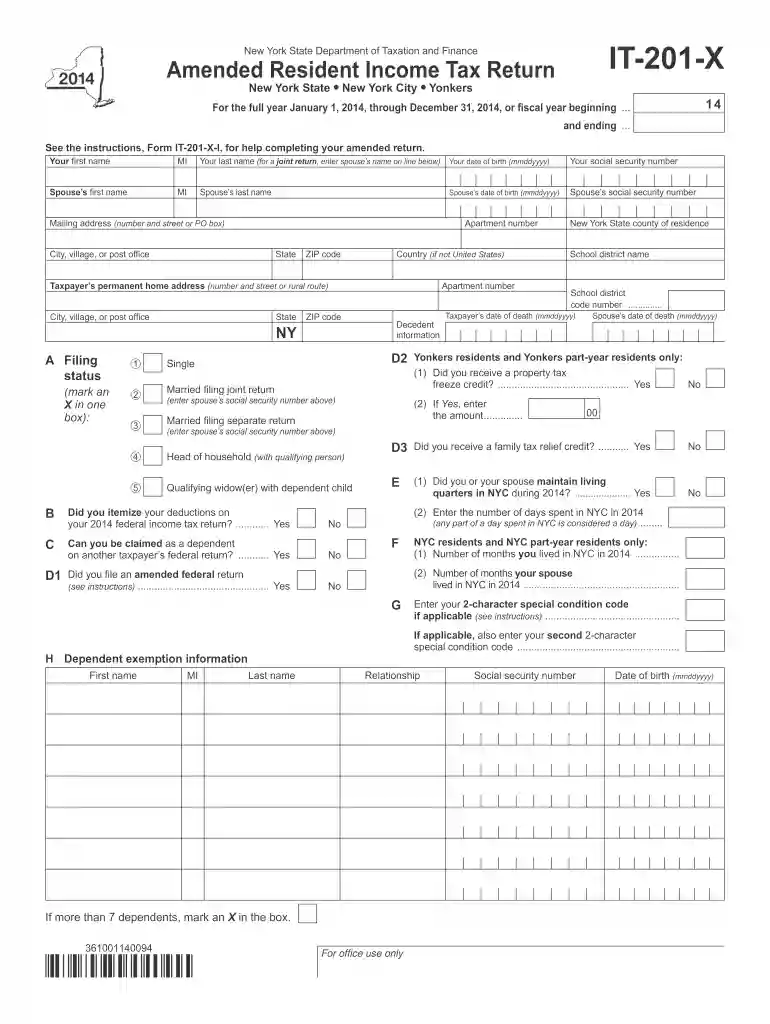 2014 it 201 x form Preview on Page 1