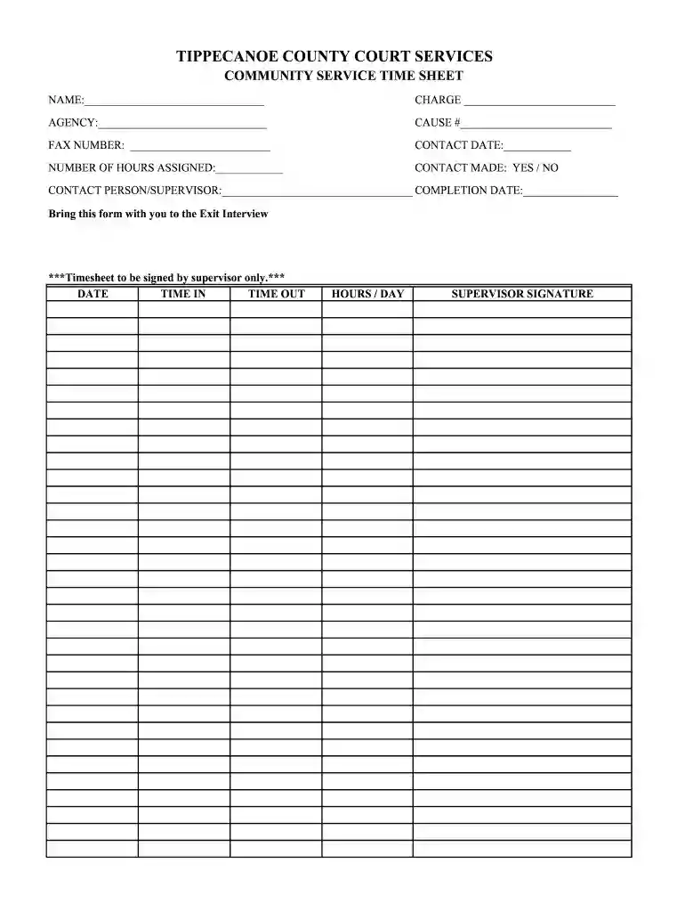 community service log for court Preview on Page 1