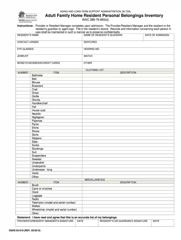 resident inventory sheet Preview on Page 1