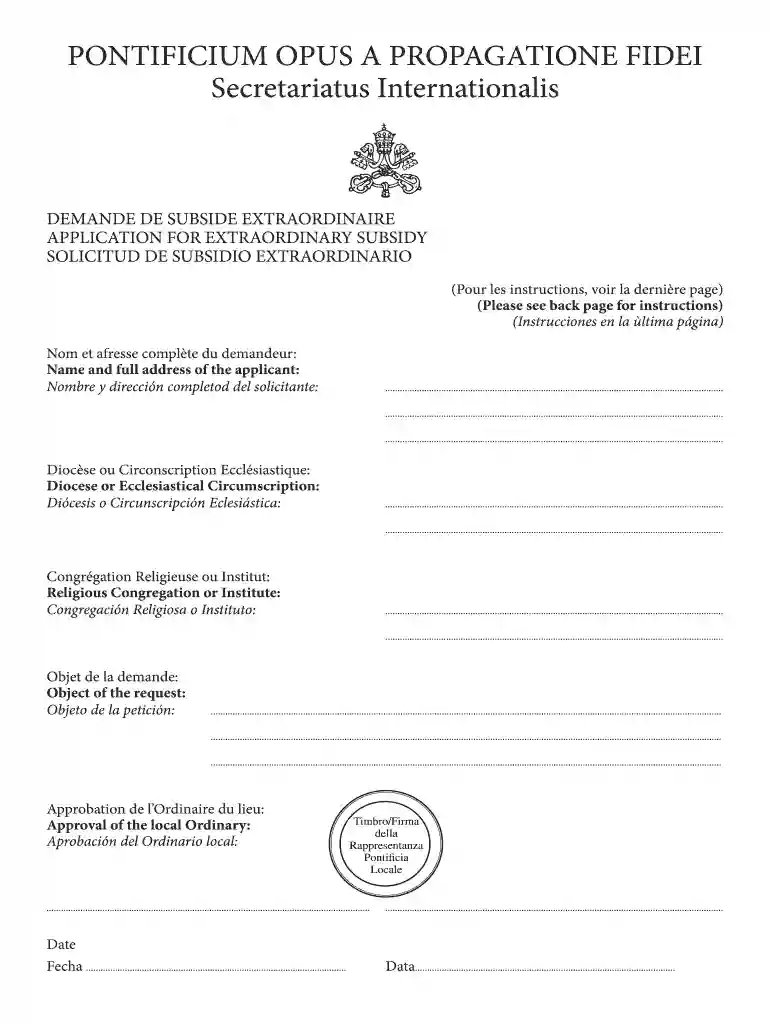 propaganda fide application form Preview on Page 1