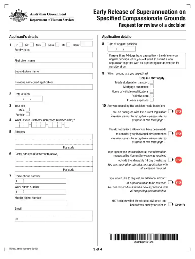 Early Release of Superannuation on Specified Compassionate Grounds Request for review of a decision Preview on Page 1