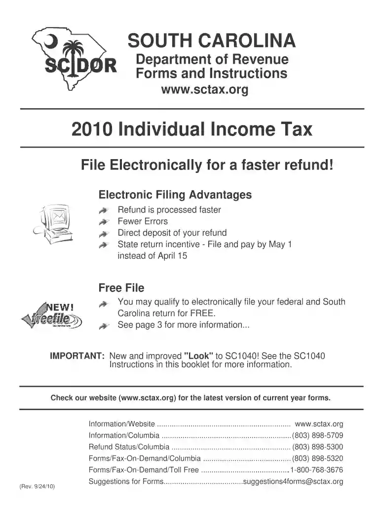SOUTH CAROLINA 2010 Individual Income Tax Preview on Page 1
