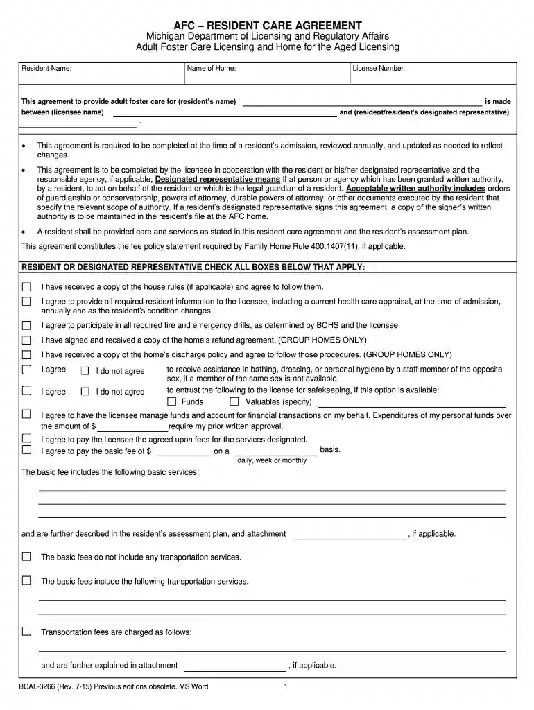 care agreement michigan Preview on Page 1
