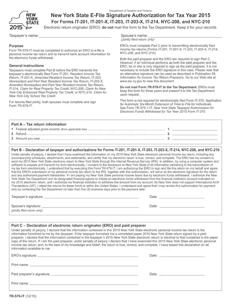 form tr 579 it 2015 Preview on Page 1