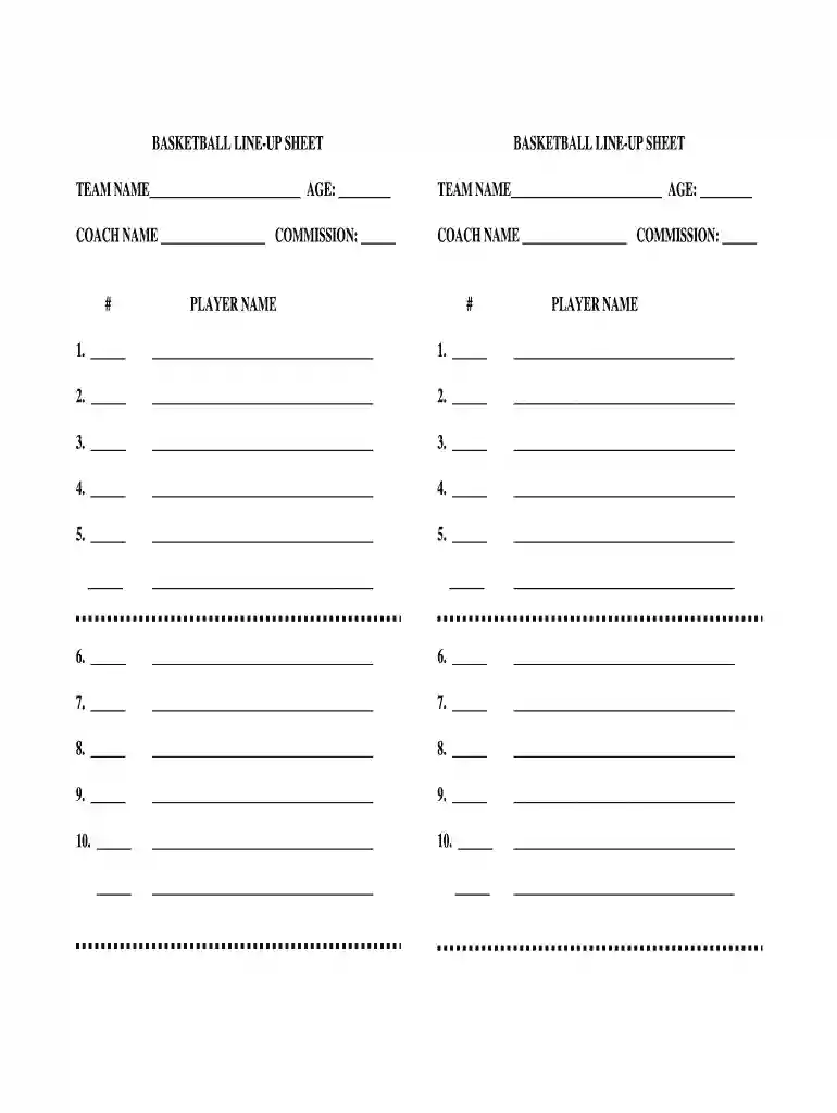 basketball line up sheet Preview on Page 1
