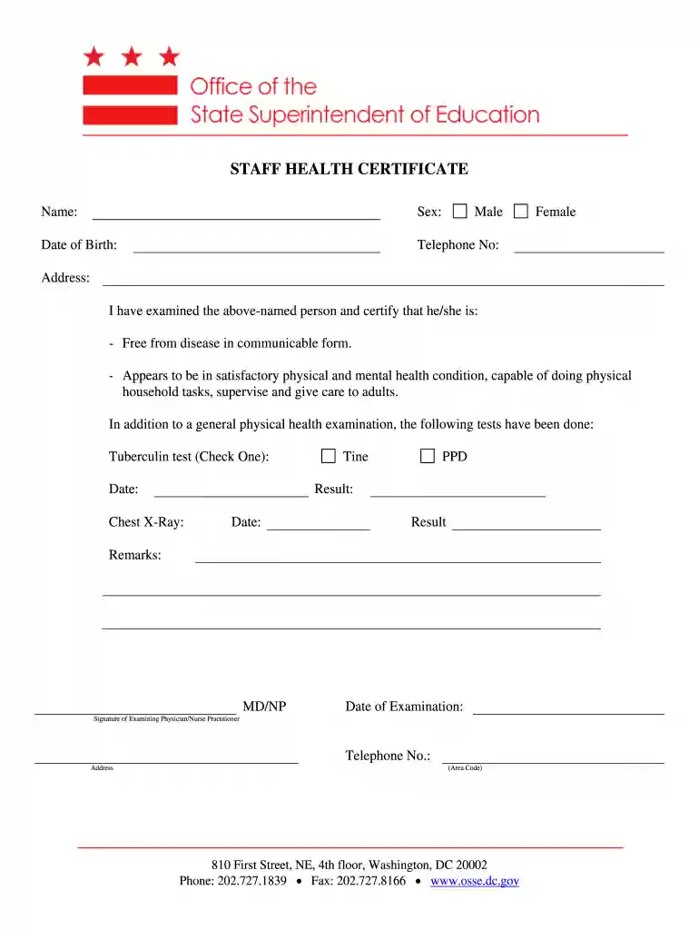 dc health certificate for staff Preview on Page 1