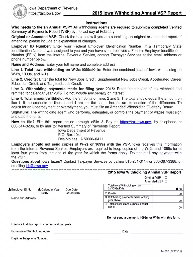 iowa withholding annual vsp report Preview on Page 1