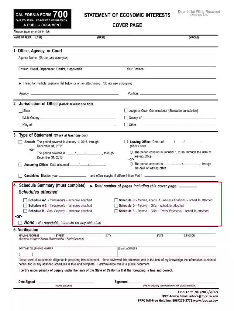 2016 form 700 Preview on Page 1