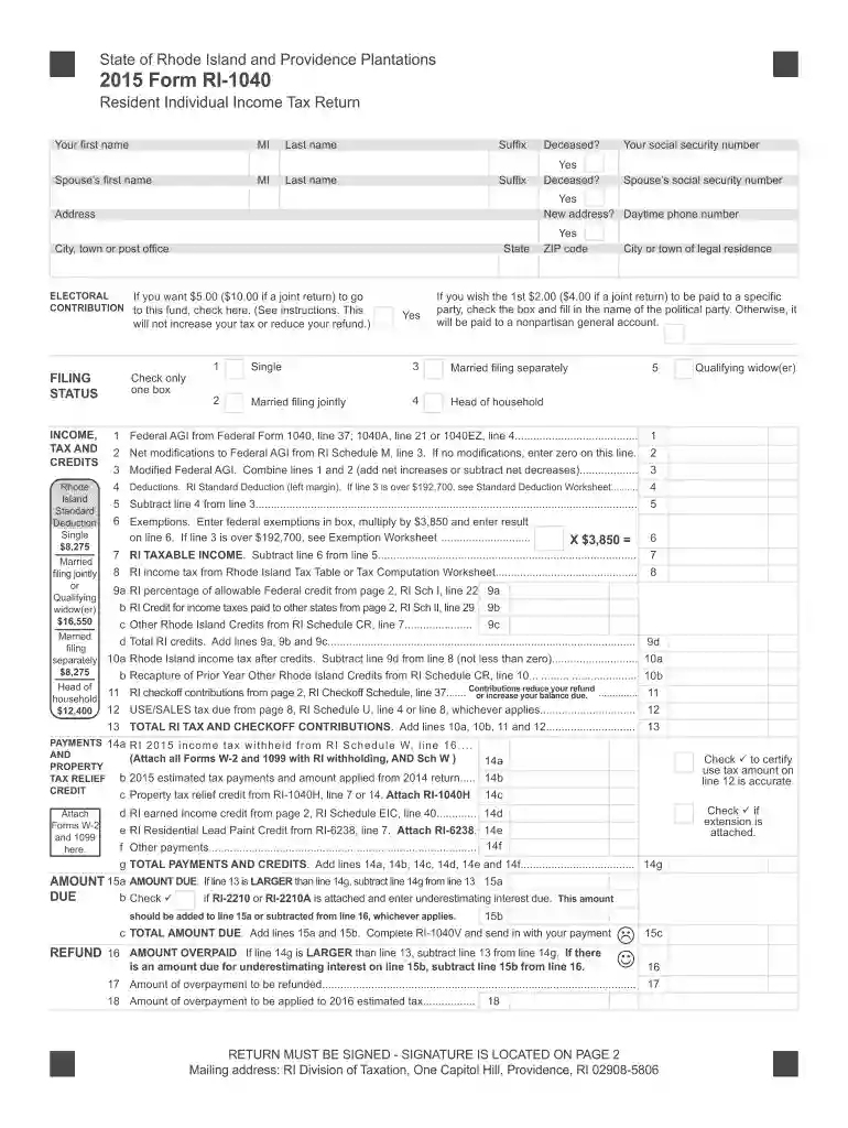 ri 1040 2015 form Preview on Page 1