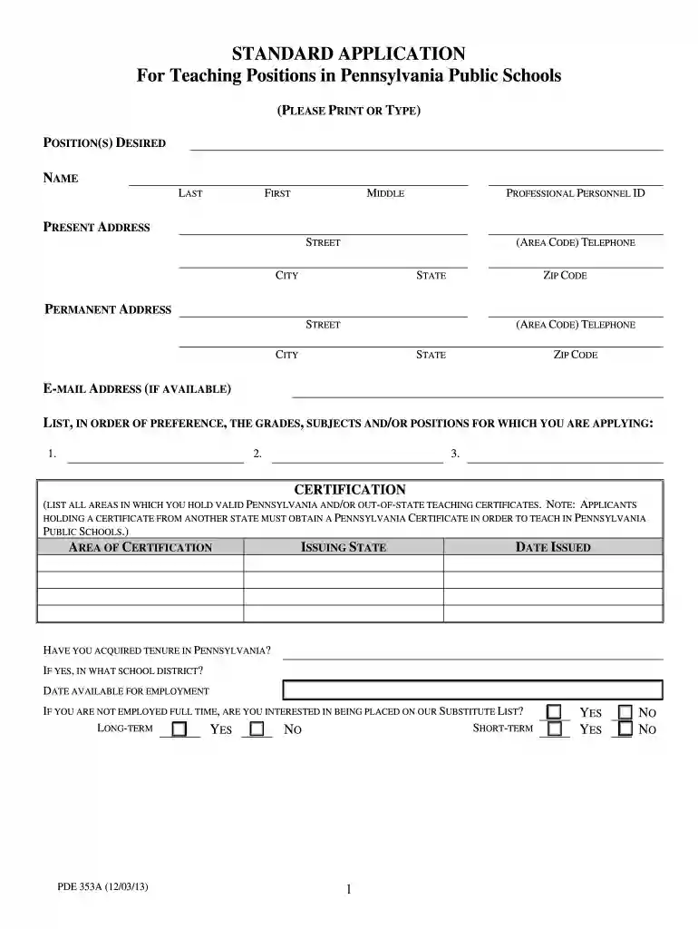 pa standard teaching application Preview on Page 1