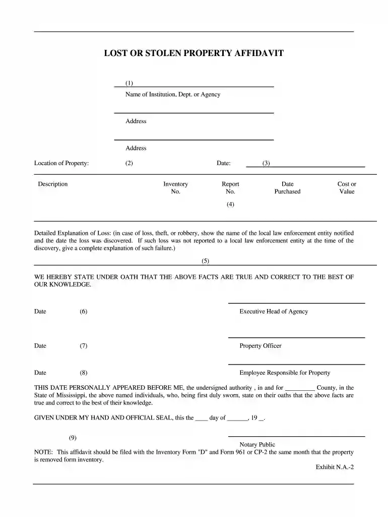 affidavit of stolen property Preview on Page 1