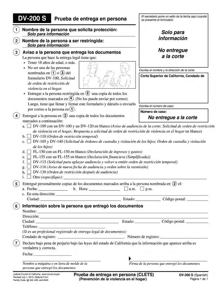 DV-200 Proof of Personal Service CLETS Spanish Judicial Council forms - courts ca Preview on Page 1