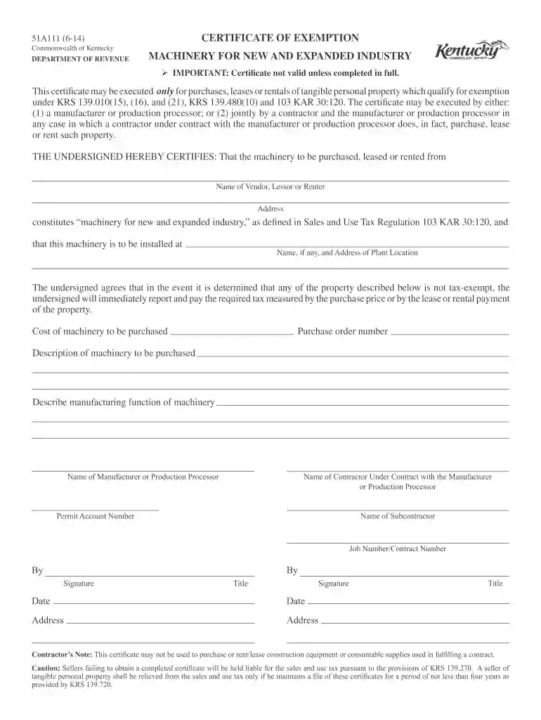 purchase exempt certificate ky Preview on Page 1