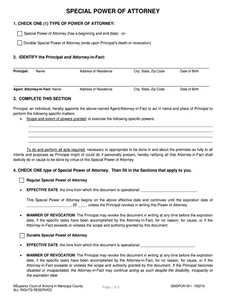 SPECIAL POWER OF ATTORNEY ; GNSPOA10f-i- - superiorcourt maricopa Preview on Page 1