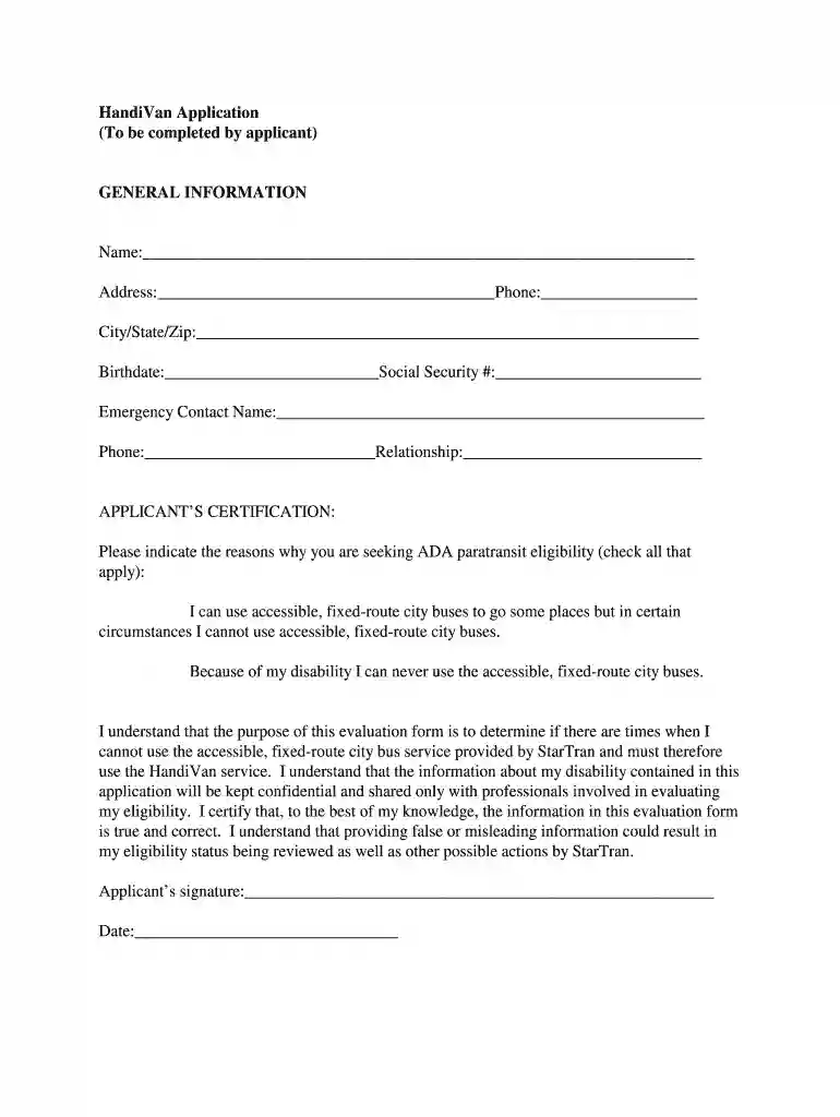 handi van application Preview on Page 1