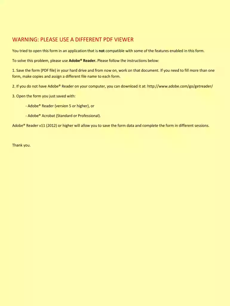 tried to open this form in an application that is not compatible with some Preview on Page 1