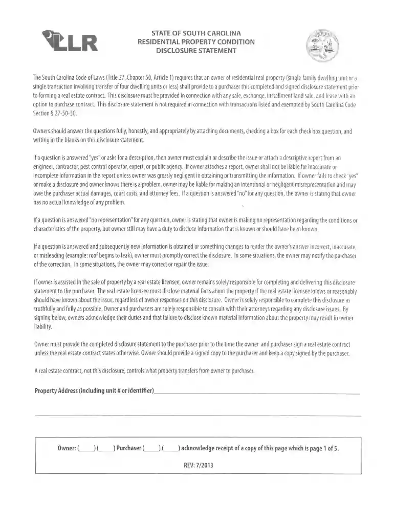 south carolina property disclosure Preview on Page 1