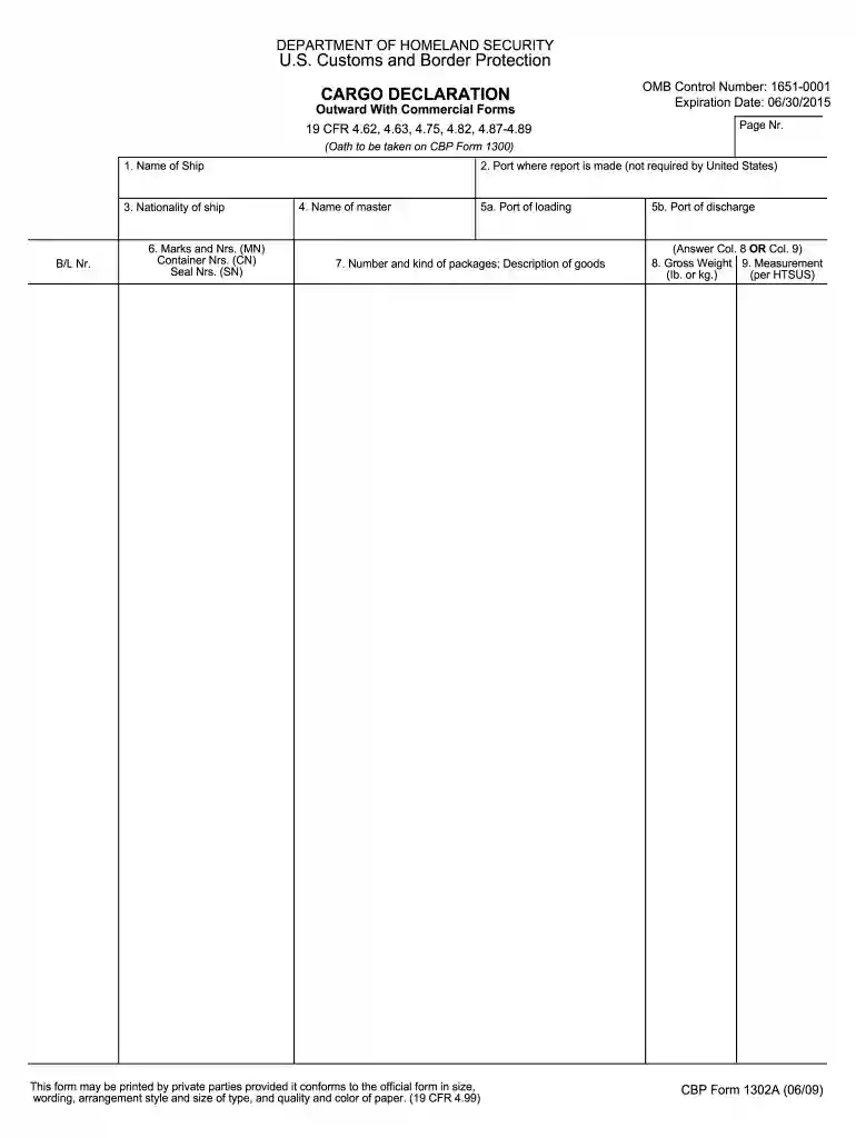manifest of cargo form Preview on Page 1