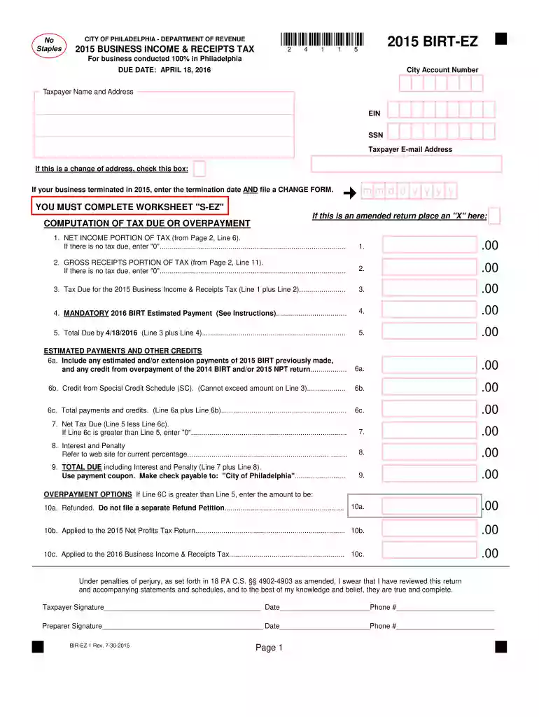 2015 philadelphia ez form Preview on Page 1