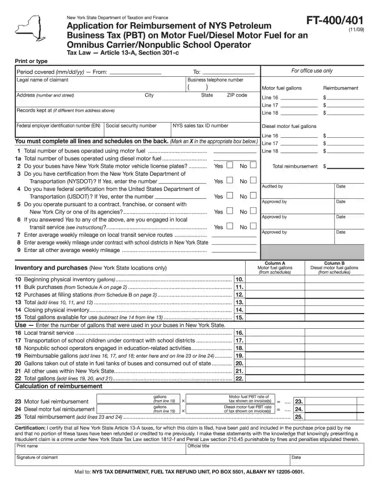 Form FT-4004011109 Application for Reimbursement of NYS - tax ny Preview on Page 1