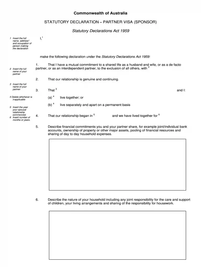 statutory declaration partner visa word format Preview on Page 1