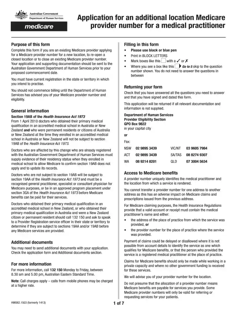 additional provider number application form Preview on Page 1