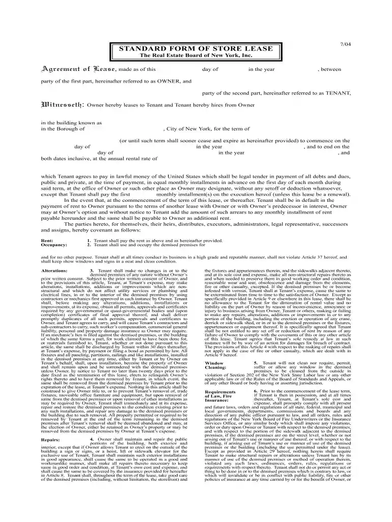 standard form of store lease Preview on Page 1