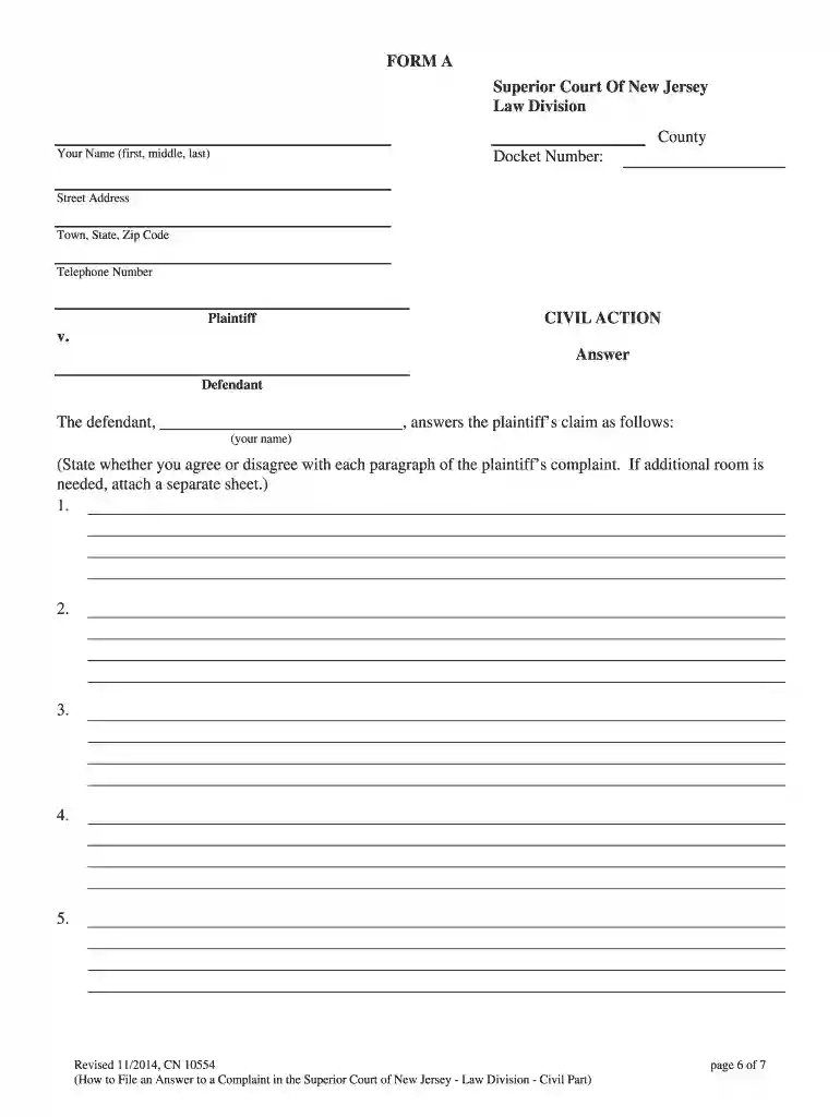 sample answer to complaint nj Preview on Page 1
