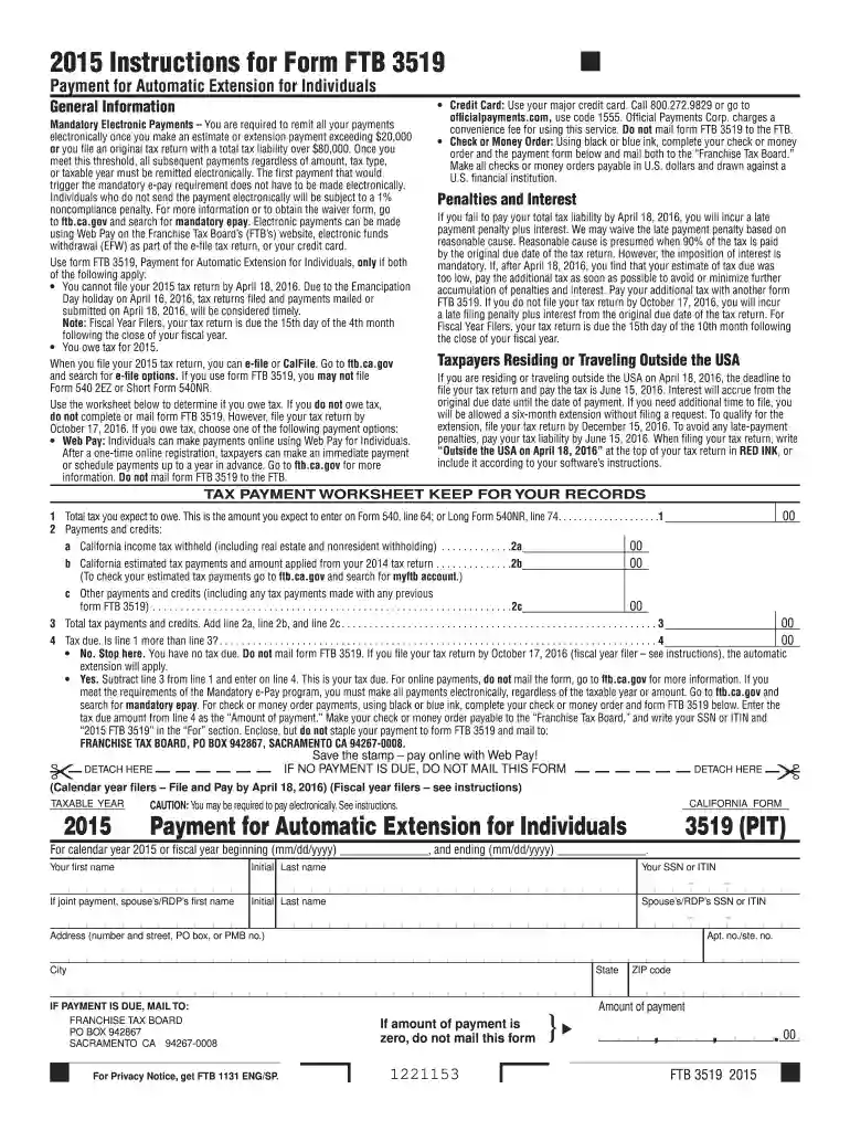 ftb form 3519 Preview on Page 1