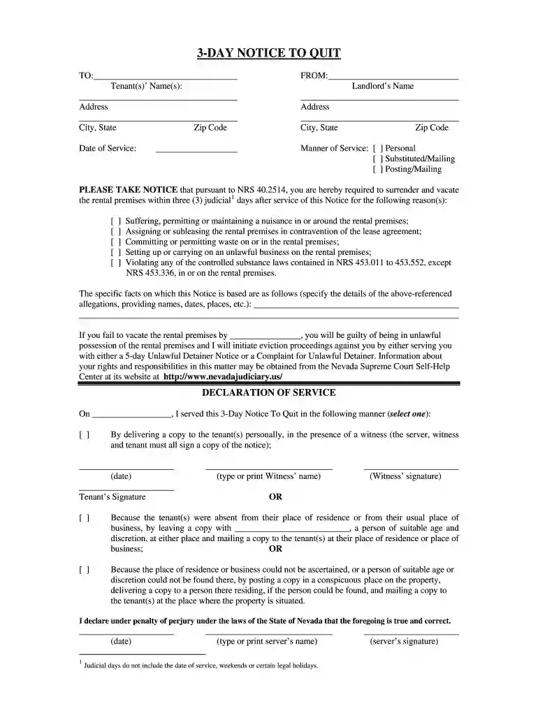 nevada day quit form Preview on Page 1