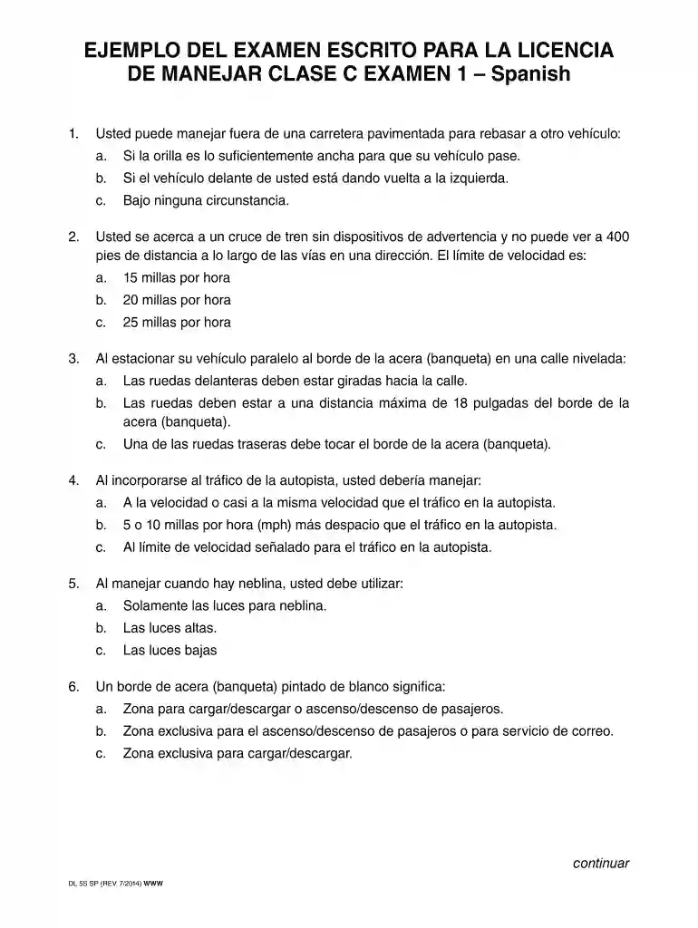 EJEMPLO DEL EXAMEN ESCRITO PARA LA LICENCIA DE - dmv ca Vista previa en la página 1
