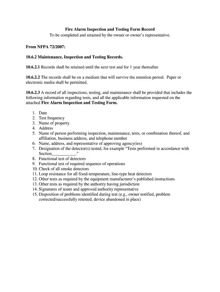 nfpa record of inspection and testing Preview on Page 1