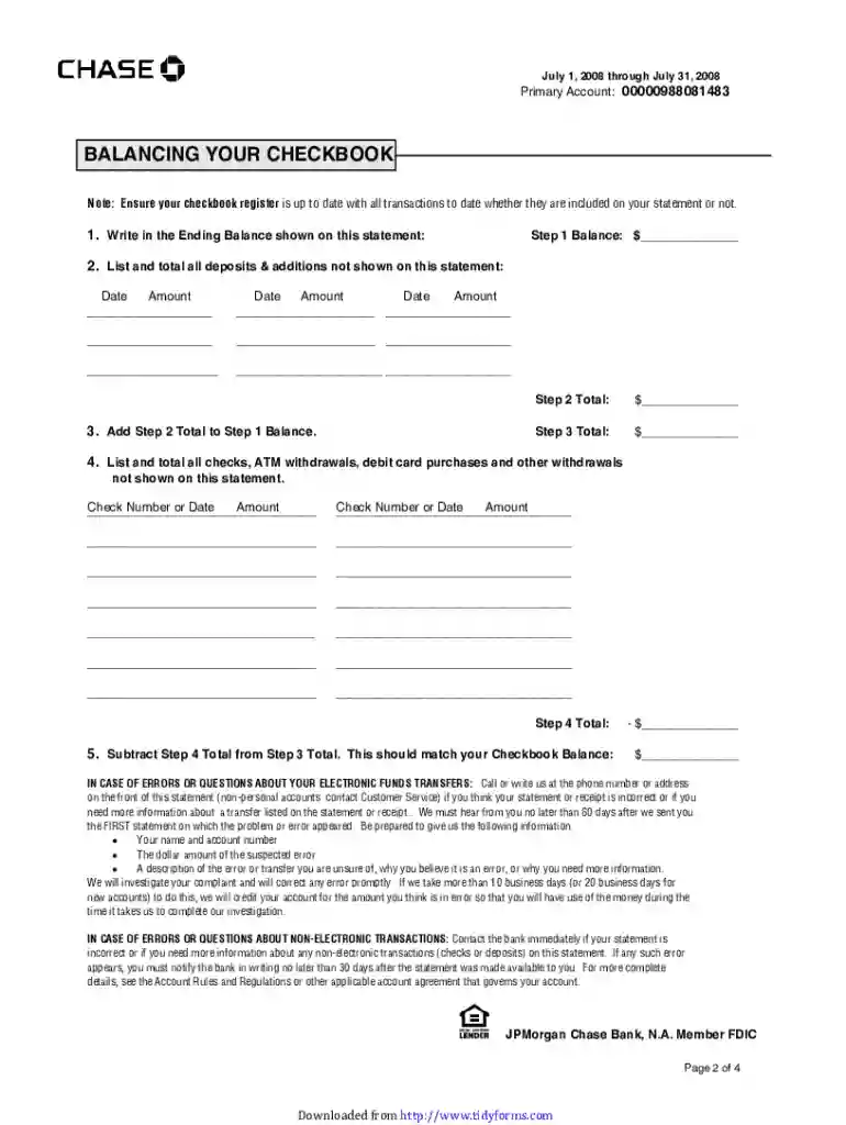 chase bank statement Preview on Page 1
