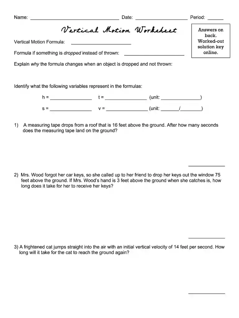 vertical motion worksheet Preview on Page 1