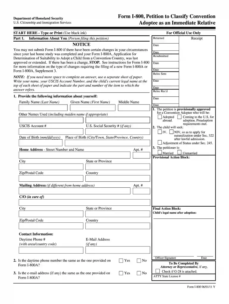 Form I-800 Preview on Page 1