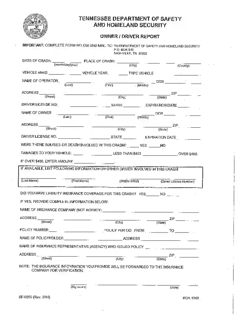 tennessee department of safety and homeland security owner driver report Preview on Page 1