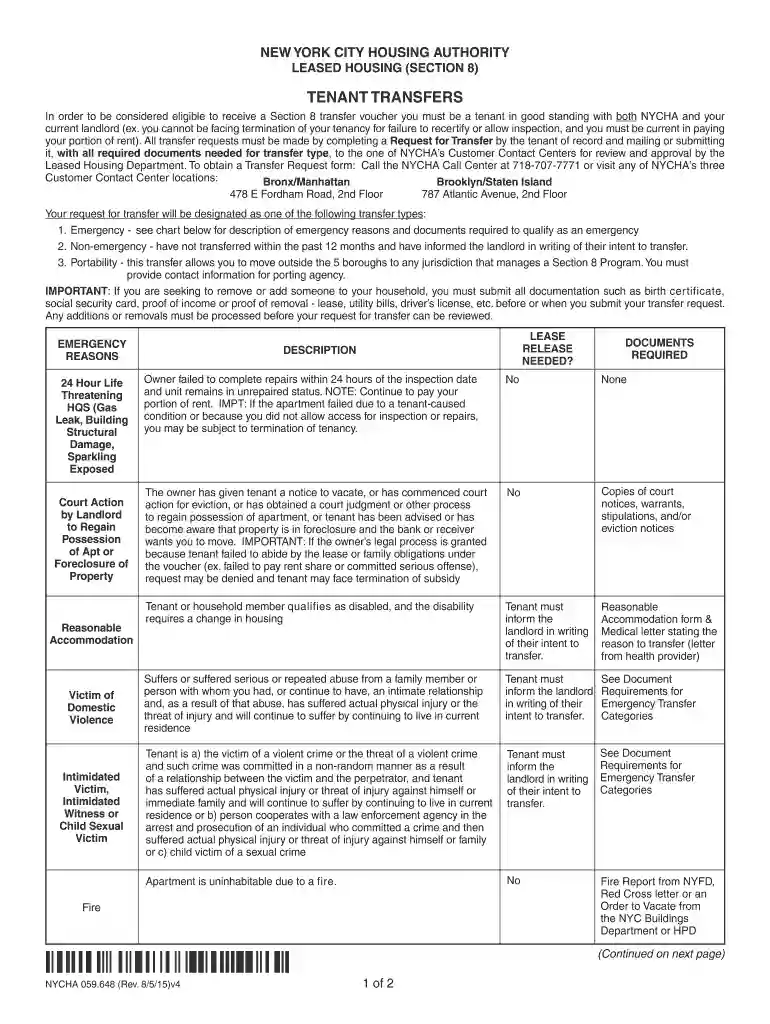 nycha tenant form Preview on Page 1