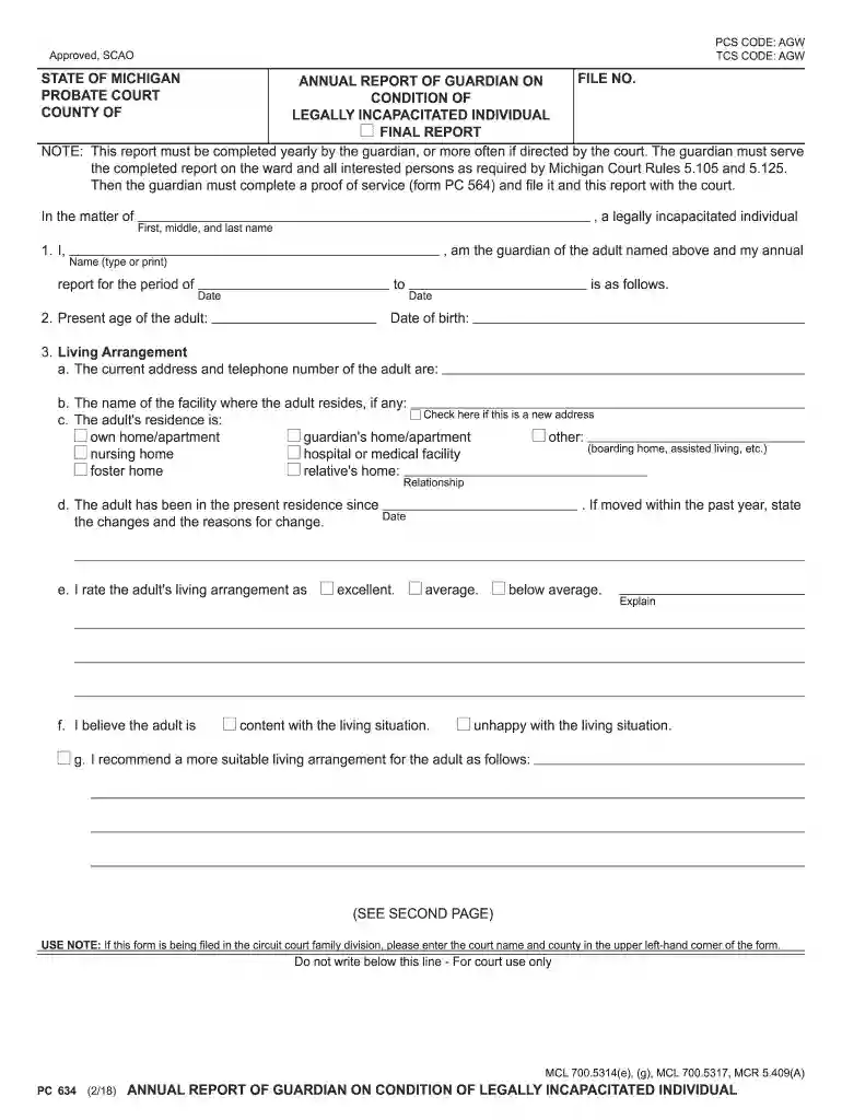 guardianship forms michigan for adults Preview on Page 1