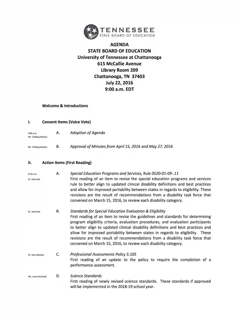 AGENDA STATE BOARD OF EDUCATION University of Tennessee ... - tn Preview on Page 1