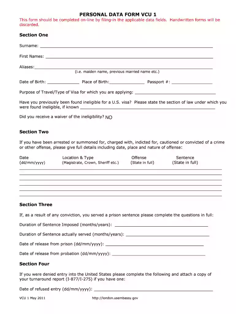 vcu1 form Preview on Page 1
