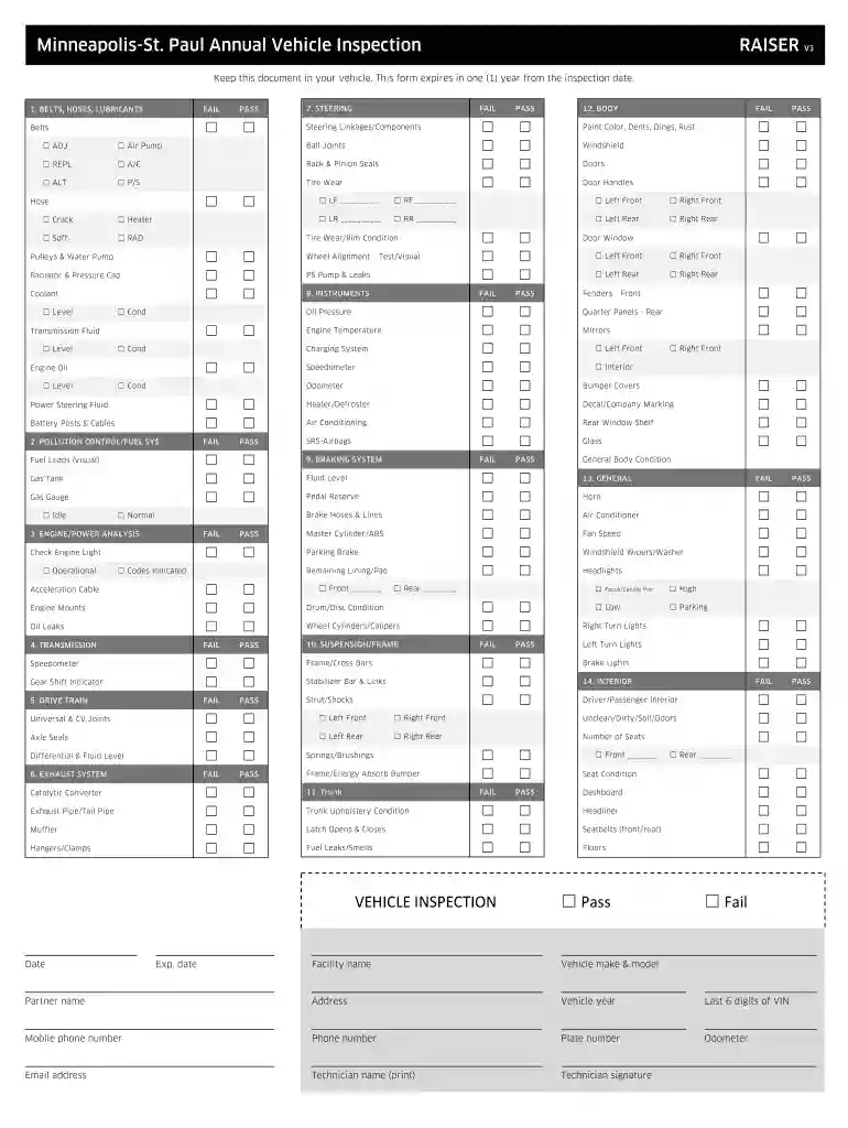 uber inspection form Preview on Page 1