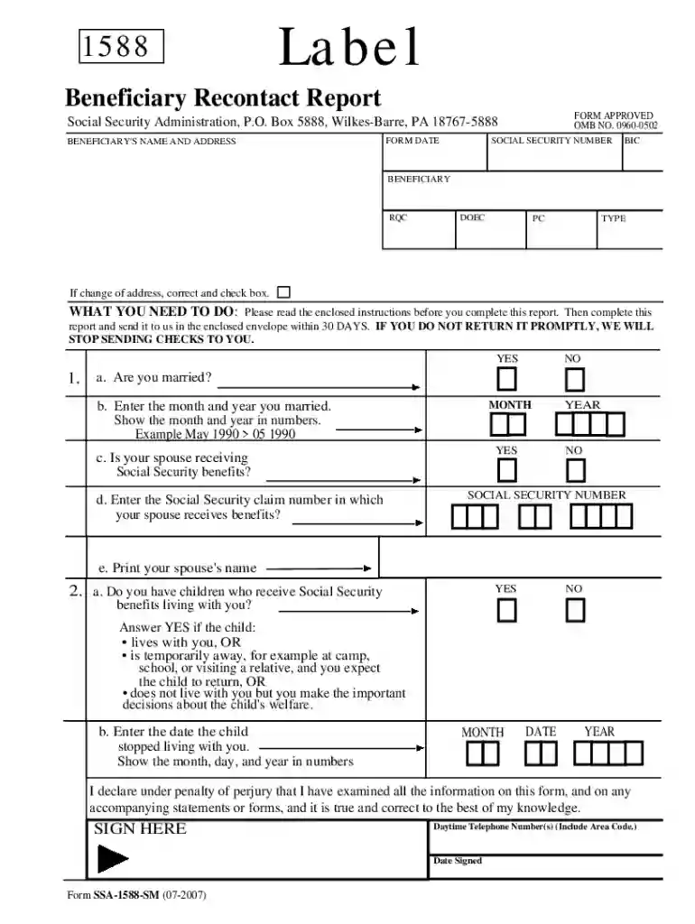 form ssa 1588 sm Preview on Page 1